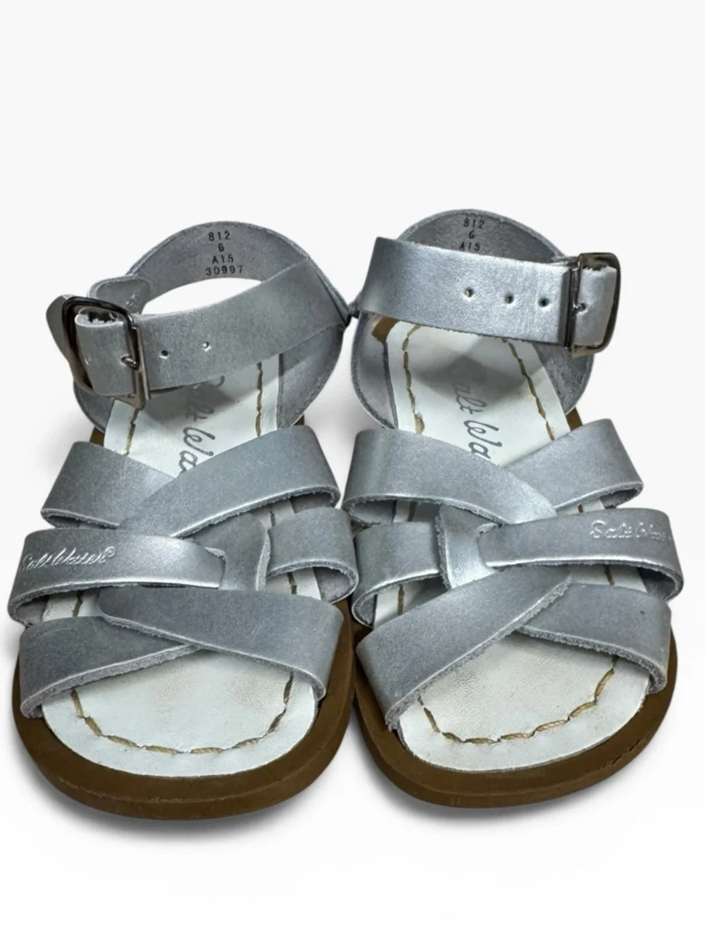 Salt Water Sandals Original Silver Leather Waterproof Buckle Sandals Toddler 6